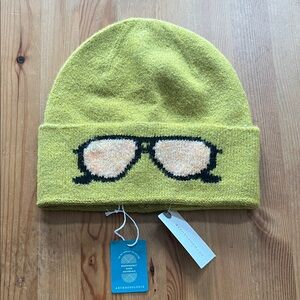 Anthropologie Yellow Beanie with Sunglasses Design Motif
